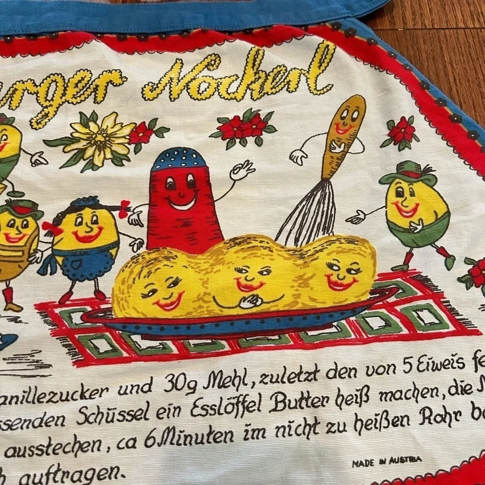 Vintage Indanthren Austrian Kitchen Waist Apron With salzburger nockerl recipe
